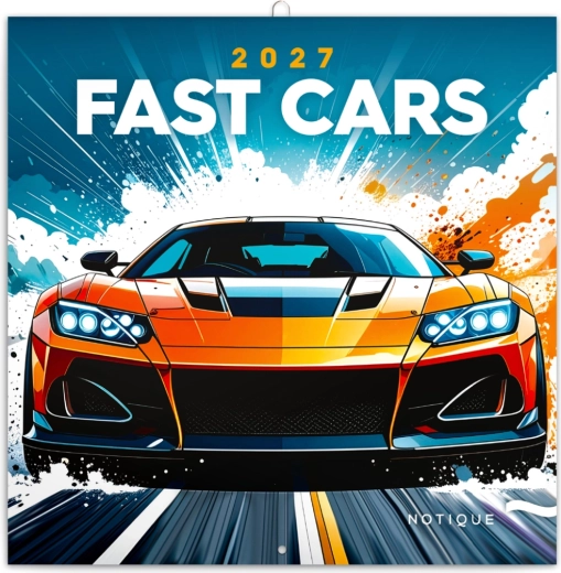 Poznámkový nástěnný kalendář Fantastická auta 2027, 30 × 30 cm