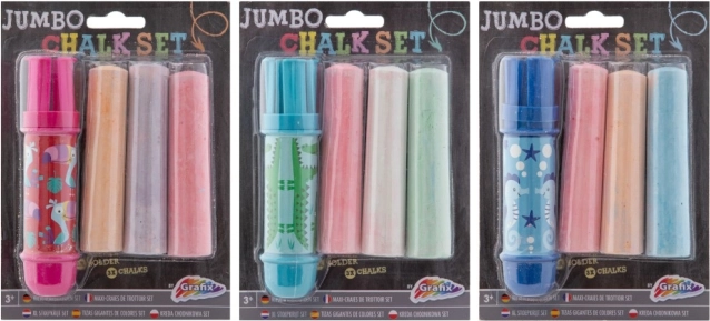 Chodníkové křídy jumbo s držákem, 3 ks