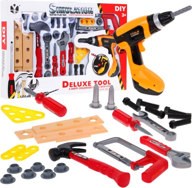 Dětská sada nářadí 26 dílů s interaktivní aku vrtačkou 3+