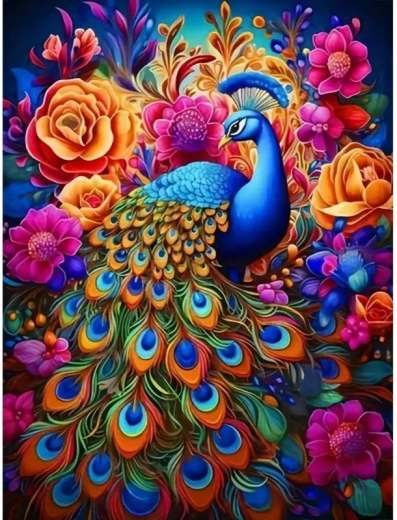 Norimpex malování podle čísel Páv v barevných květinách 40 × 50 cm