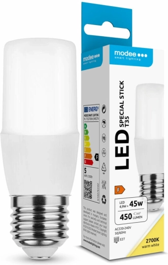 Modee Lighting LED žárovka Special Stick T35 4,9 W E27 teplá bílá 450 lm