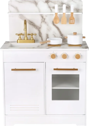 Dřevěná kuchyňka pro děti – bílá s mramorovým designem