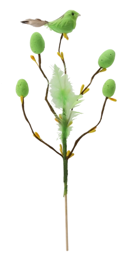 Velikonoční větvička s ptáčkem a vajíčky na piku 24 cm