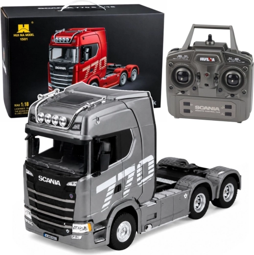 Huina Scania 1501 RC dálkově ovládaný tahač 1:18 šedostříbrný