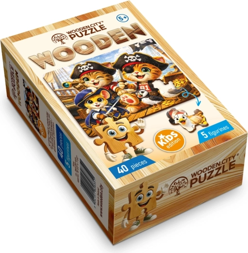 Dřevěné puzzle WOODEN CITY Koťátka a pirátské dobrodružství, 40 dílků