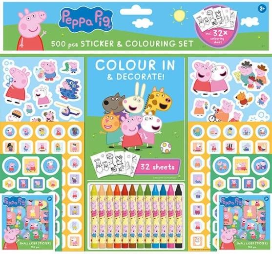 Samolepkový set s omalovánkami a voskovkami Prasátko Peppa (500 ks)