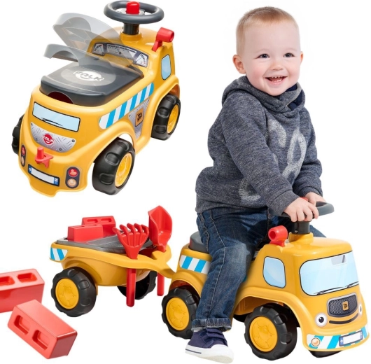 Odrážedlo stavební náklaďák JCB s přívěsem a doplňky FALK