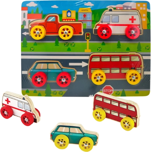 Babu dřevěná puzzle autíčka, sada 4 ks