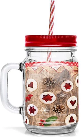 Sklenice s brčkem TORO 450 ml s motivem lineckého cukroví