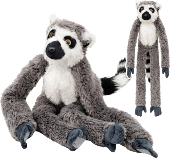 Plyšový lemur s dlouhými tlapkami a suchými zipy, šedý 35 cm
