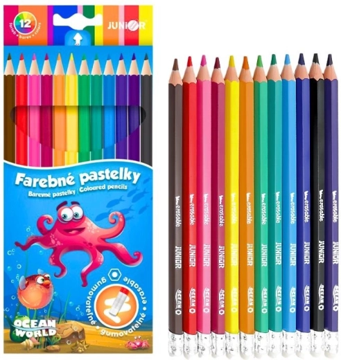 Gumovatelné šestihranné pastelky Junior Ocean World, sada 12 ks