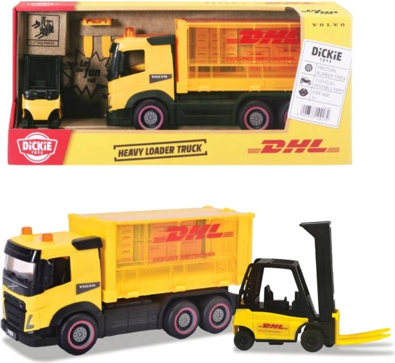 Nákladní auto Volvo FM DHL s vysokozdvižným vozíkem