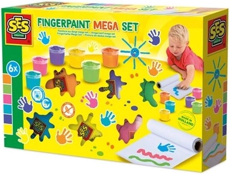 SES Creative mega sada prstových barev se 6 barvami 110 ml a papírem 2 m