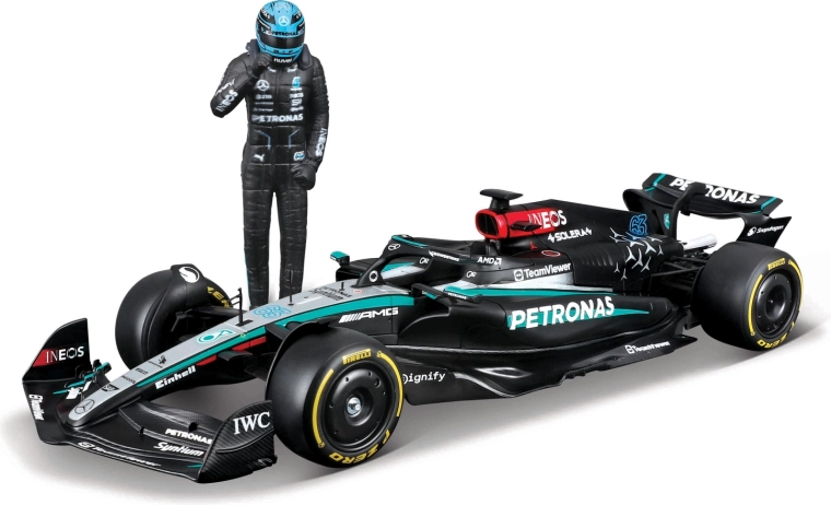 Bburago model F1 Mercedes-AMG Petronas W15 2024 George Russell 1:24 s figurkou