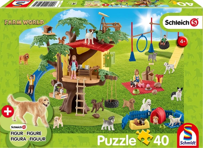 Puzzle SCHMIDT SCHLEICH šťastní pejsci, 40 dílků + figurka