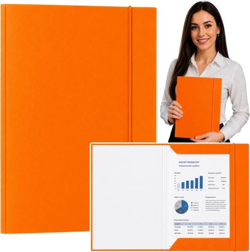Lakovaná kartonová složka s gumou A4, oranžová (300 g/m²) - 1 kus