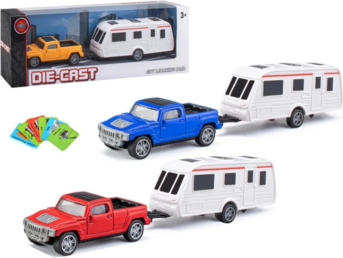 Kovový pickup s karavanem – sada vozidel