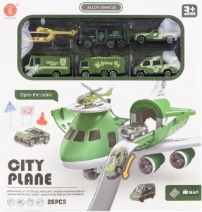 Letadlo s rozkládací garáží a vojenskými autíčky