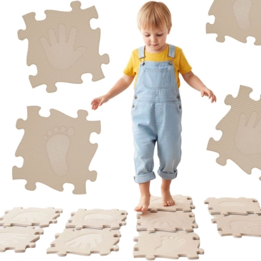 Woopie senzorická ortopedická puzzle podložka ruce a nohy 16 dílů béžová