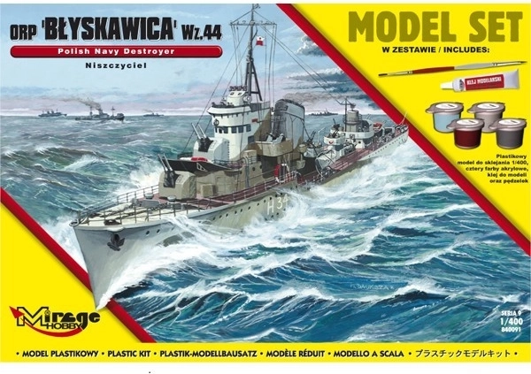 ORP Błyskawica – polský torpédoborec z 2. světové války, model na slepení 1:400 se sadou barev