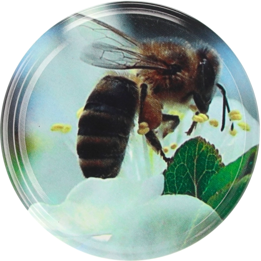 Sada kovových víček 82 mm s motivem včely na květině, 10 ks