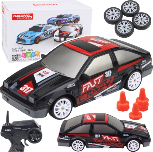 RC driftovací auto 1:24 s vyměnitelnými koly, černé