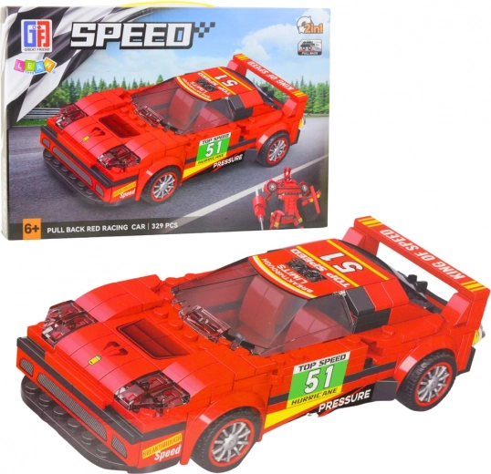 Stavebnice 2v1 závodní auto a robot s pružinovým pohonem, 329 dílků