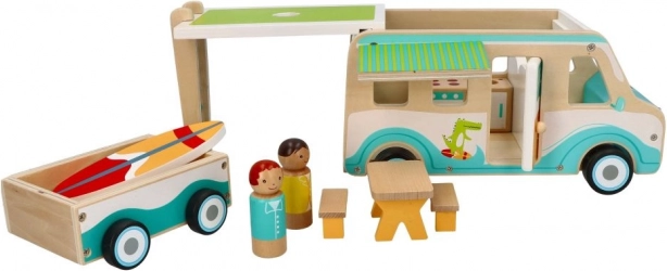 Dřevěný karavan s přívěsem a doplňky