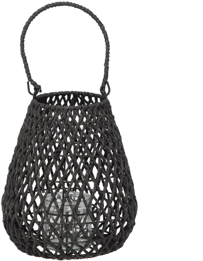 Pletený černý lampion 20 × 25 cm se skleněnou vložkou