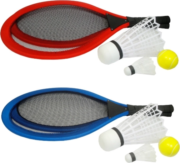 Dětská sada na badminton – 2 velké rakety, velká a malá košíček, míček