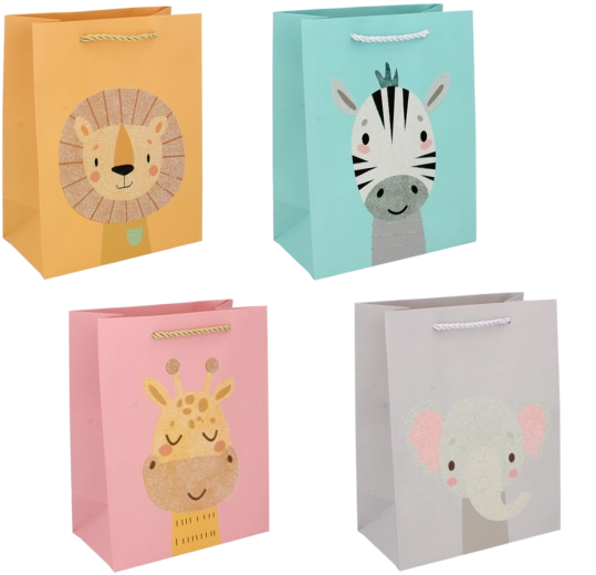 Dárková taška se zvířátky, velká, pastelové barvy