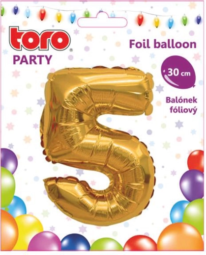Fóliový balónek číslice 5 30 cm zlatý TORO