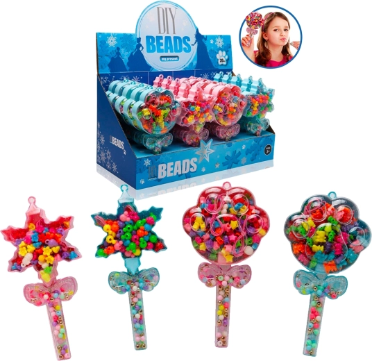 Kreativní sada navlékacích korálků v hůlce, 4 druhy