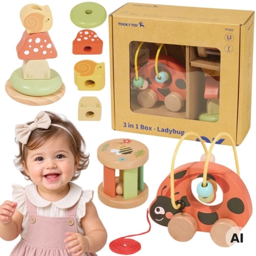 Dřevěná edukativní sada beruška 3 v 1 (8 dílů) TOOKY TOY