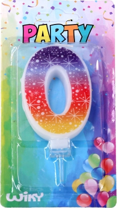 Párty svíčka s číslem 0 a hvězdami