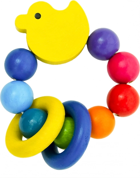detoa kačenka s kroužky – dřevěné chrastítko pro miminka
