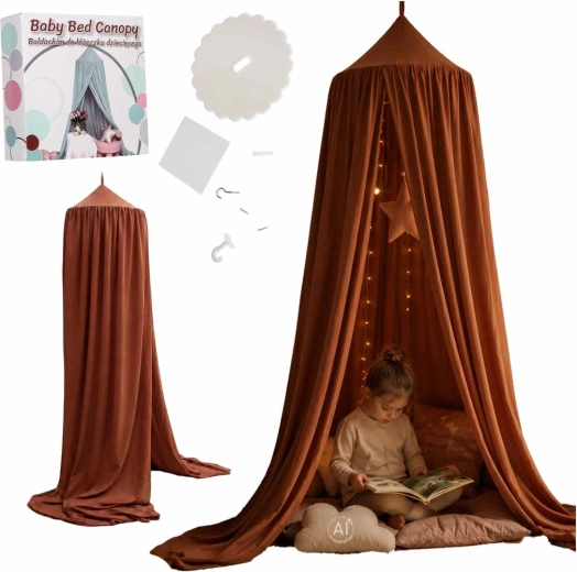Dětský baldachýn nad postel boho, tmavě růžový