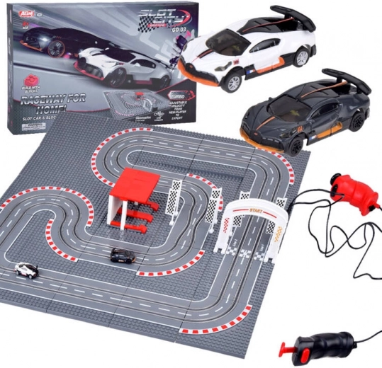 Závodní dráha BUGATTI z kostek s 2 auty na ovladač