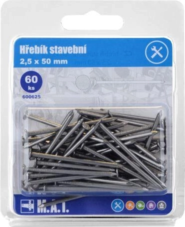 Stavební hřebíky 50 × 2,5 mm, 60 ks