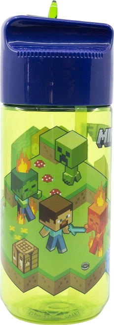 Dětská láhev na vodu s brčkem Minecraft zelenomodrá