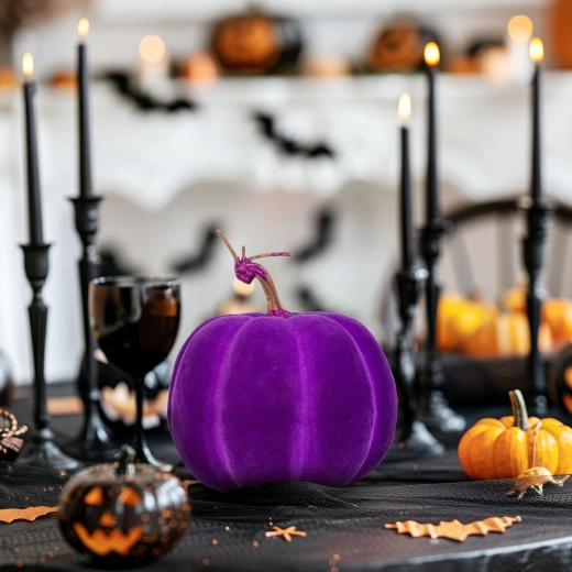 Halloweenská dekorace dýně fialová 16,5 cm