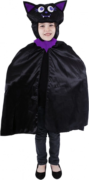 Dětský plášť netopýr s kapucí, černo‑fialový, univerzální velikost