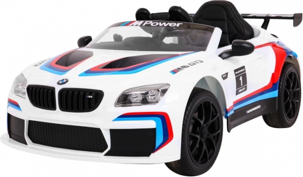 Dětské elektrické autíčko BMW M6 GT3 s dálkovým ovládáním, MP3 a LED světly – bílé