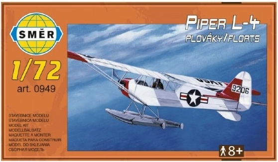 Model Piper L-4 plováky 1:72 14,7x9,3cm v krabici 25x14,5x4,5cm