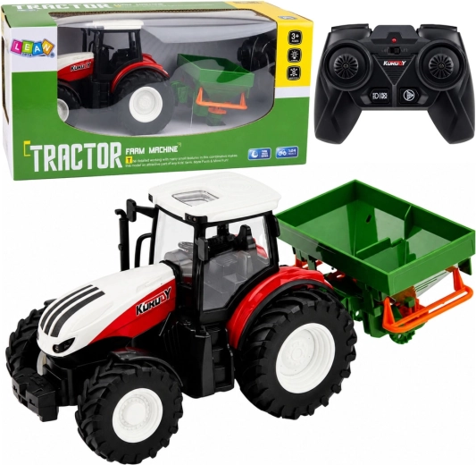 RC zemědělský traktor se secím strojem 1:24 s LED světly (červený)