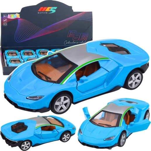 Kovový sportovní vůz 1:32 s pohonem, světly a zvuky – modrý