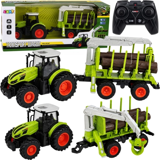 Rc traktor s lesním přívěsem a drapákem na dřevo 1:24