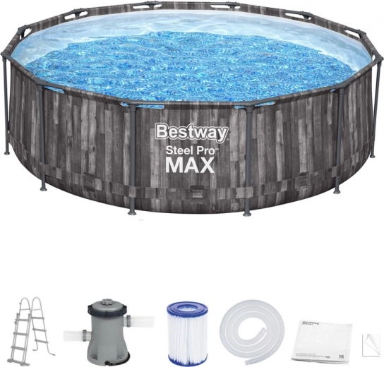 Zahradní bazén BESTWAY Steel Pro MAX 366 × 100 cm s dřevěným dekorem, set 8v1