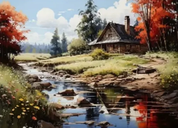 Diamantové malování Dům u řeky 30 × 40 cm