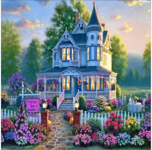 Diamantové vyšívání (diamond painting) – vila se zahradou 30 × 40 cm - 1 kus